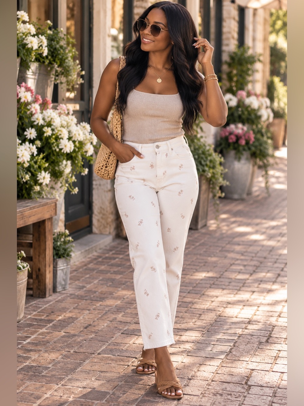 Seven7 Premium Brand Straight Leg Floral Embroidered White Jeans Women’s Size 10